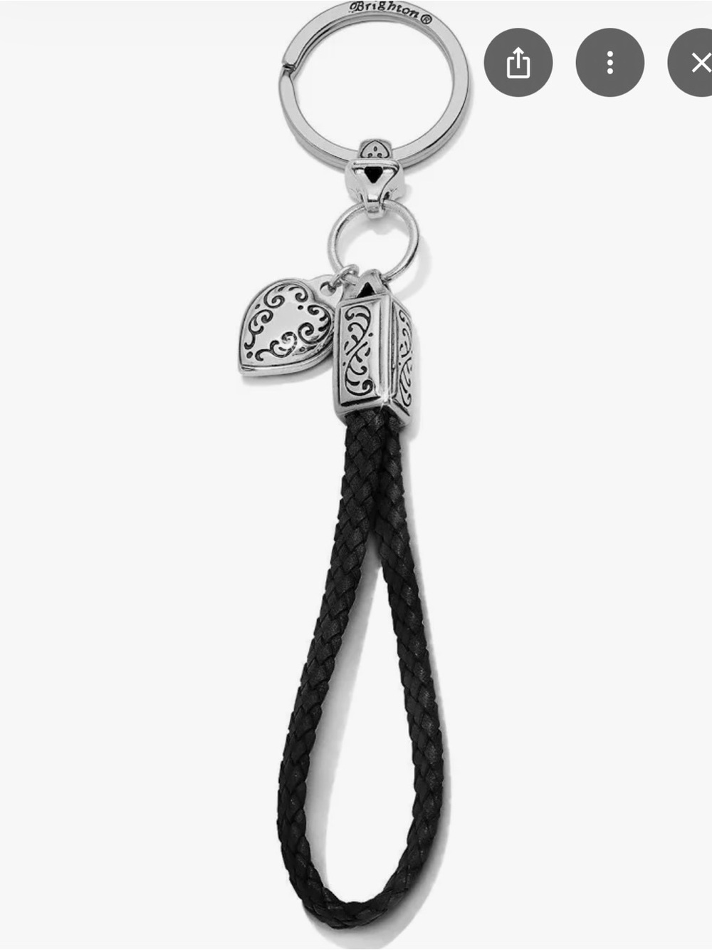 NWOT Brighton Silver Scroll Heart Black Braided Leather Keychain